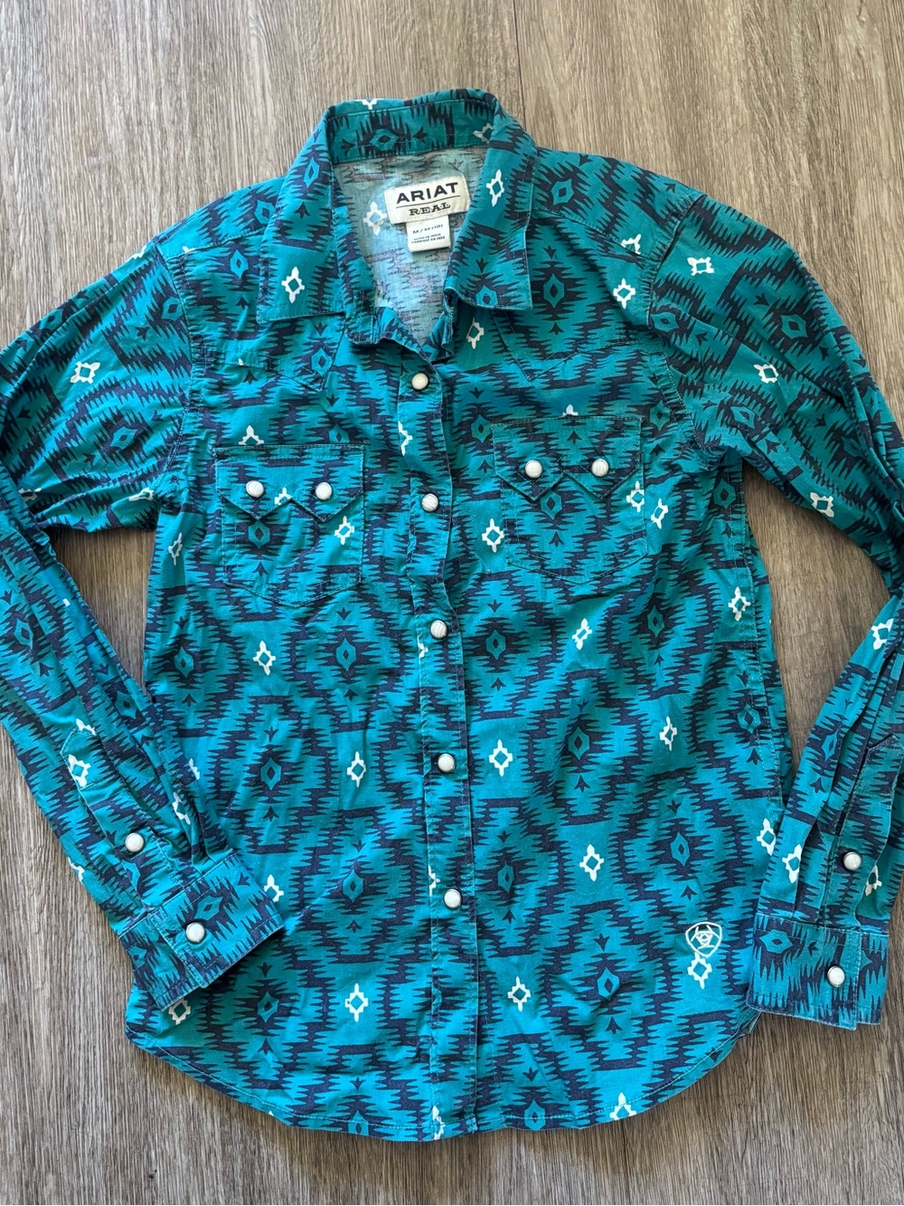 Ariat Teal & Black Aztec Print Western Button-Up Shirt